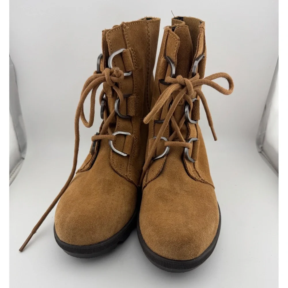 Sorel Phoenix Lace Ankle Boots Size 3 Tan Excellent Suede Water Resistant (1899)